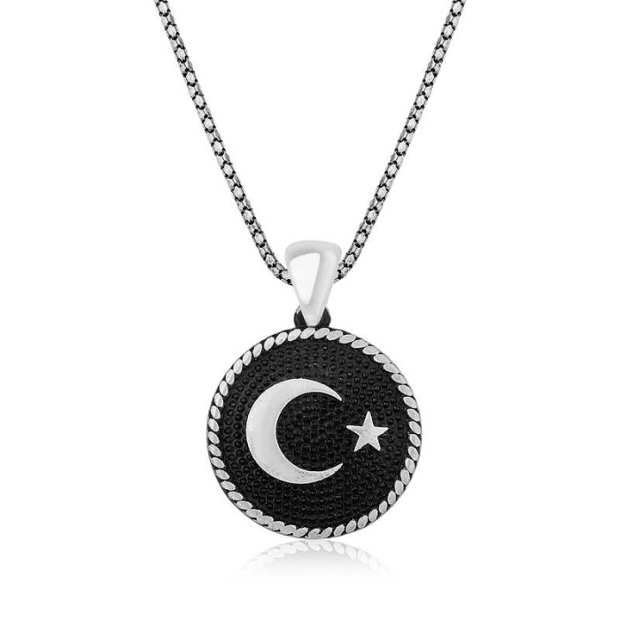 Lucky Life 925 Ayar Gumuss  Ay Yıldız Erkek Kolye