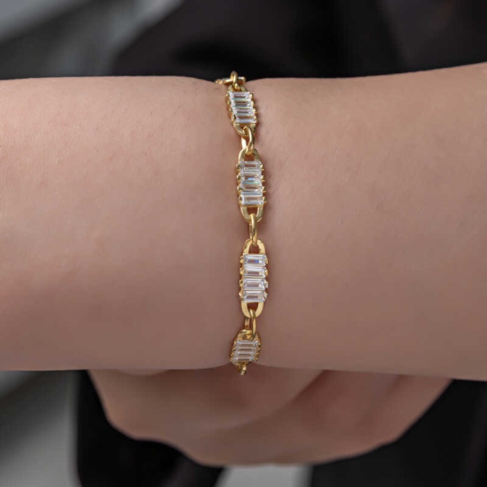 Lucky Life 925 Ayar Gumuss  Gold Baget Taşlı Lucky Life Lucky Life Kadın Bileklik