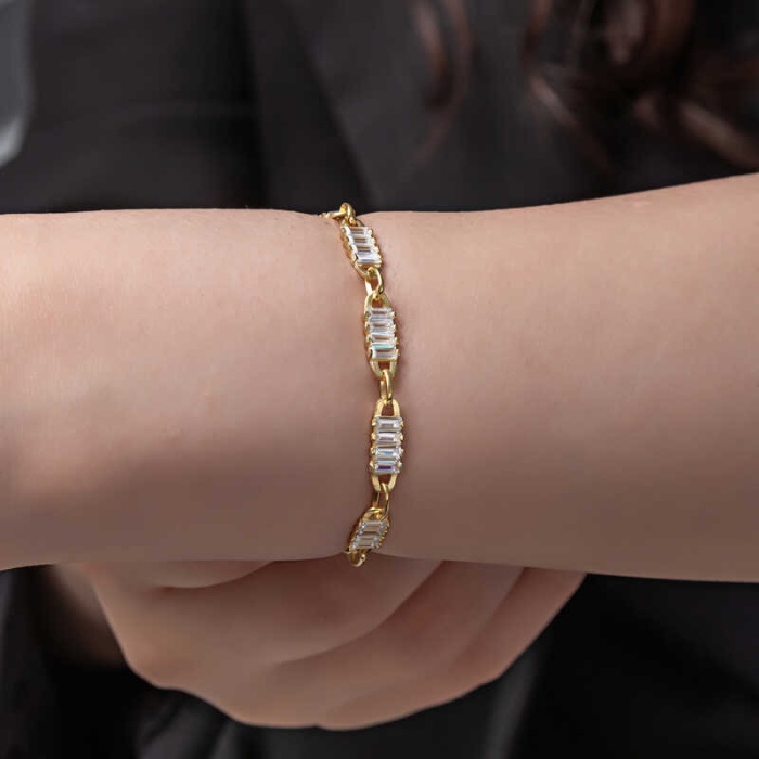 Lucky Life 925 Ayar Gumuss  Gold Baget Taşlı Lucky Life Lucky Life Kadın Bileklik