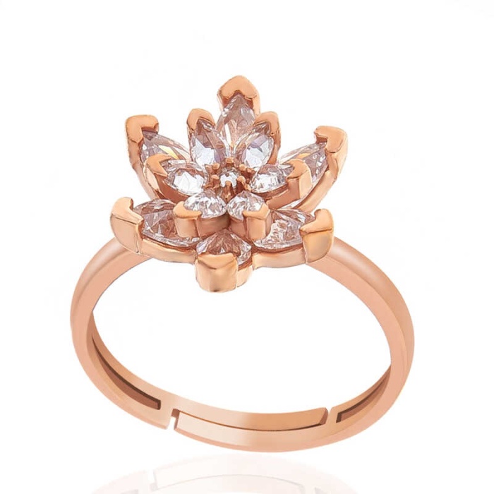 Lucky Life 925 Ayar Gumuss  Rose Beyaz Taşlı Lotus Çiçeği Lucky Life Lucky Life Kadın Yüzük