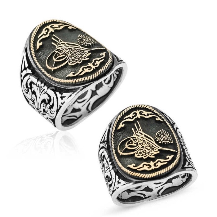 Lucky Life 925 Ayar Gumuss  La İlahe İllallah Yazılı Tuğra Erkek Yüzük