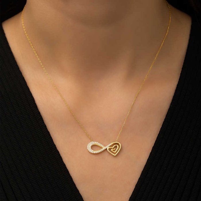 Lucky Life 925 Ayar Gumuss  Gold Kalpli Sonsuzluk Kolye