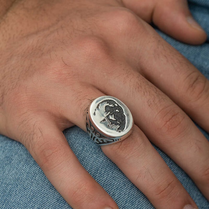 Lucky Life 925 Ayar Gumuss  Atatürk Silüeti Erkek Yüzük