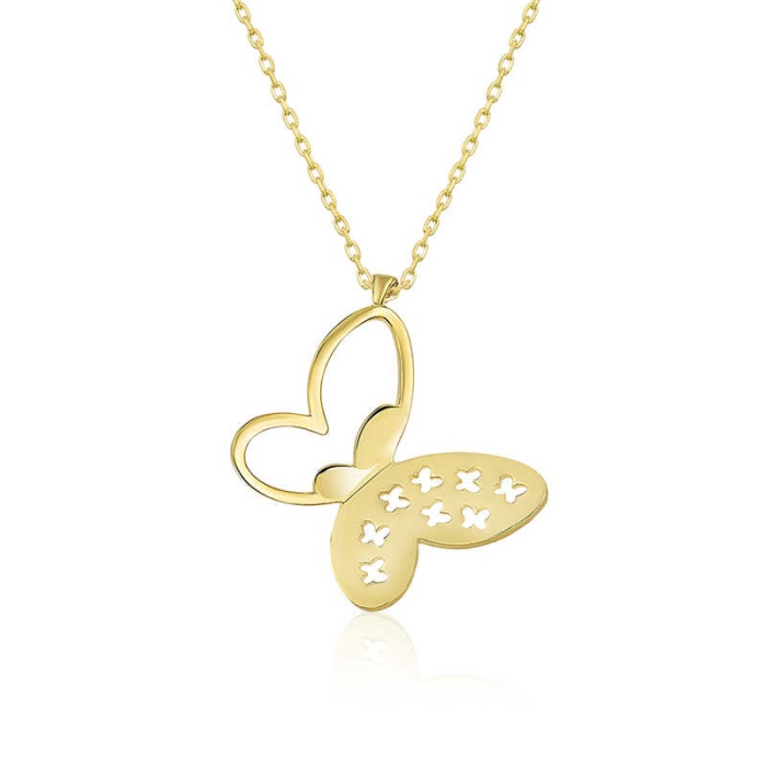 ​​Lucky Life 925 Ayar Gumuss  Gold Kelebek Bayan Kolye