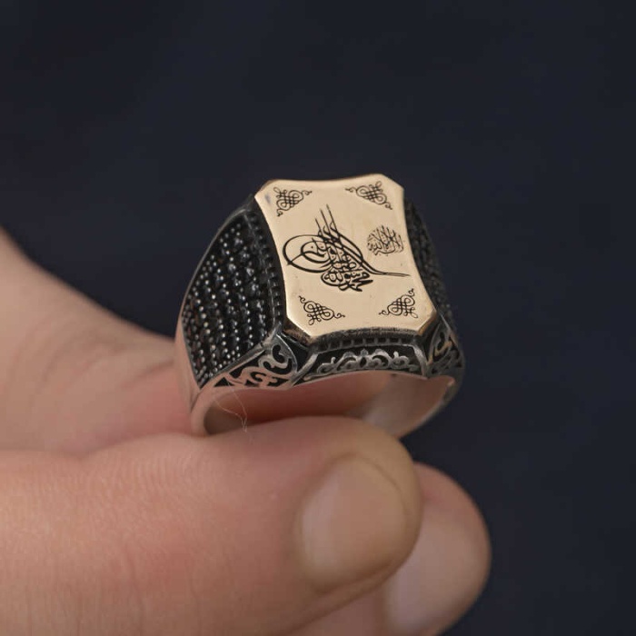Lucky Life 925 Ayar Gumuss  Osmanlı Tuğralı Erkek Yüzük