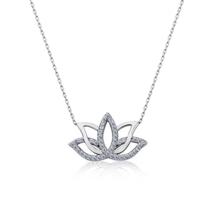 Lucky Life 925 Ayar Gumuss  Lotus Çiçeği Kolye