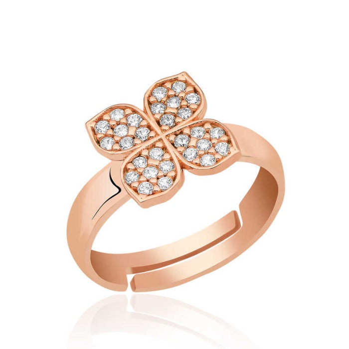 Lucky Life 925 Ayar Gumuss  Rose Rüzgar Gülü Çiçek Yüzük
