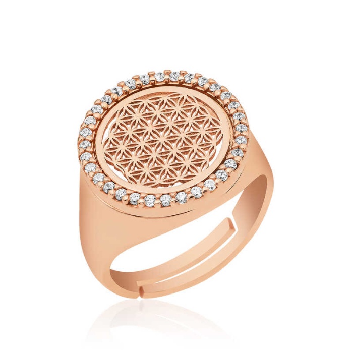Lucky Life 925 Ayar Gumuss  Rose Oval Yaşam Çiçeği Yüzük