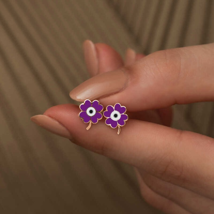 Lucky Life 925 Ayar Gumuss  Mor Yonca Küpe