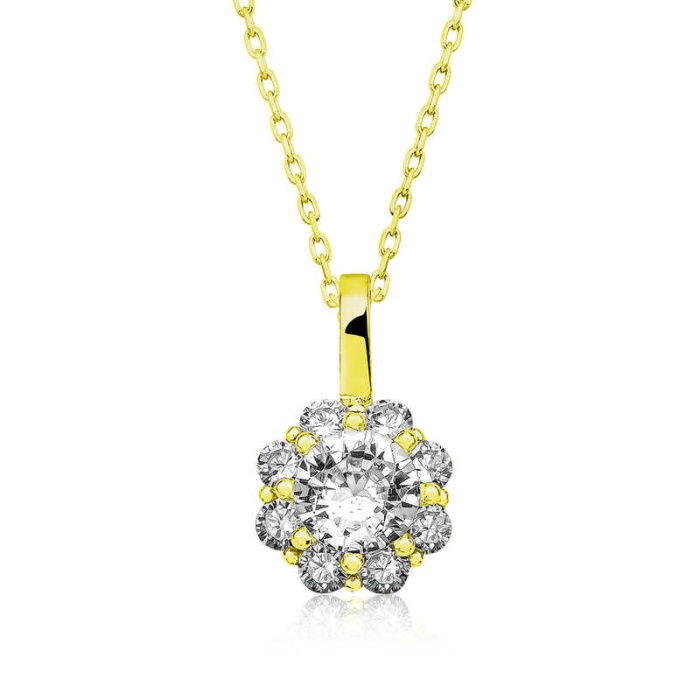 Lucky Life 925 Ayar Gumuss  Gold Çiçek Kolye