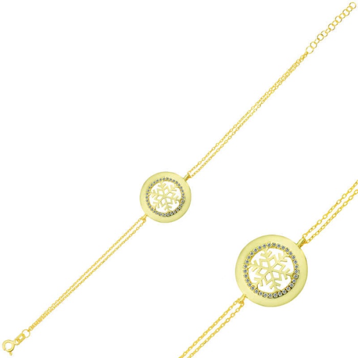 Lucky Life 925 Ayar Gumuss  Gold Kar Tanesi Bayan Bileklik