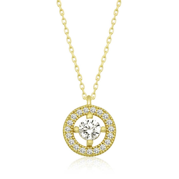 Lucky Life 925 Ayar Gumuss  Gold Minimal Yuvarlak Tektaş Lucky Life Lucky Life Lucky Life Kadın Kolye