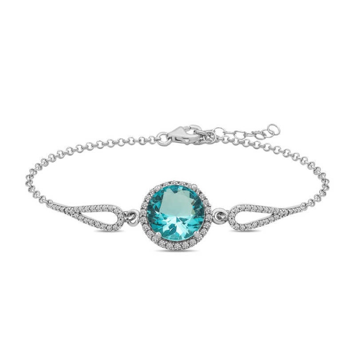 Lucky Life 925 Ayar Gumuss  Aquamarine Bayan Bileklik