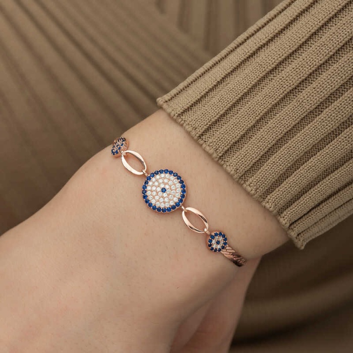 Lucky Life 925 Ayar Gumuss  Rose Nazar Boncuklu Bileklik