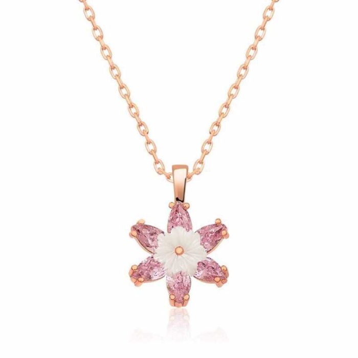 Lucky Life 925 Ayar Gumuss  Rose Pembe Lotus Çiçeği Kolye