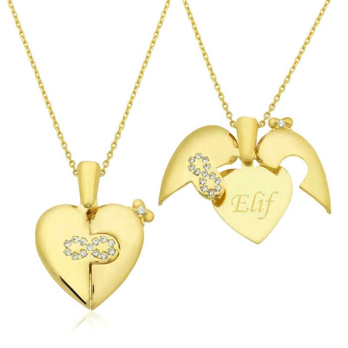 Lucky Life 925 Ayar Gumuss  Gold İsim Yazılı Sonsuz Kalp Kolye