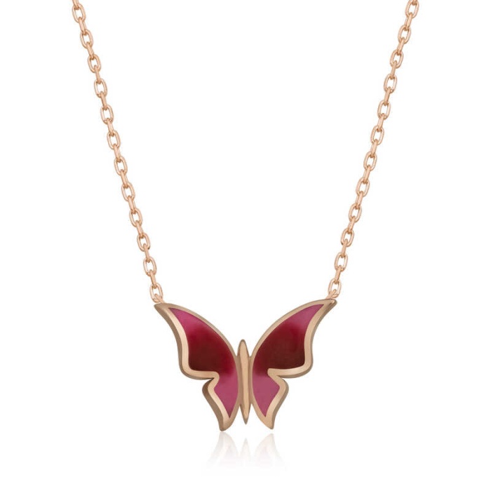 Lucky Life 925 Ayar Gumuss  Rose Minimal Kelebek Bayan Kolye