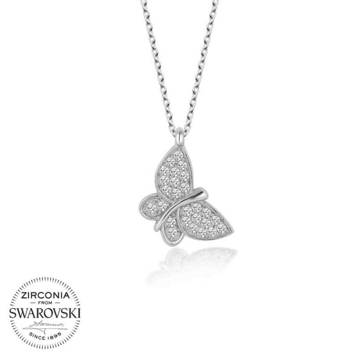 Swarovski Taşlı Lucky Life 925 Ayar Gumuss  Kelebek Bayan Kolye