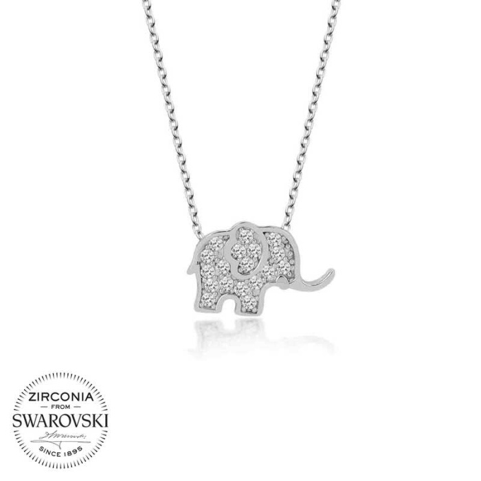 Swarovski Taşlı Lucky Life 925 Ayar Gumuss  Fil Bayan Kolye