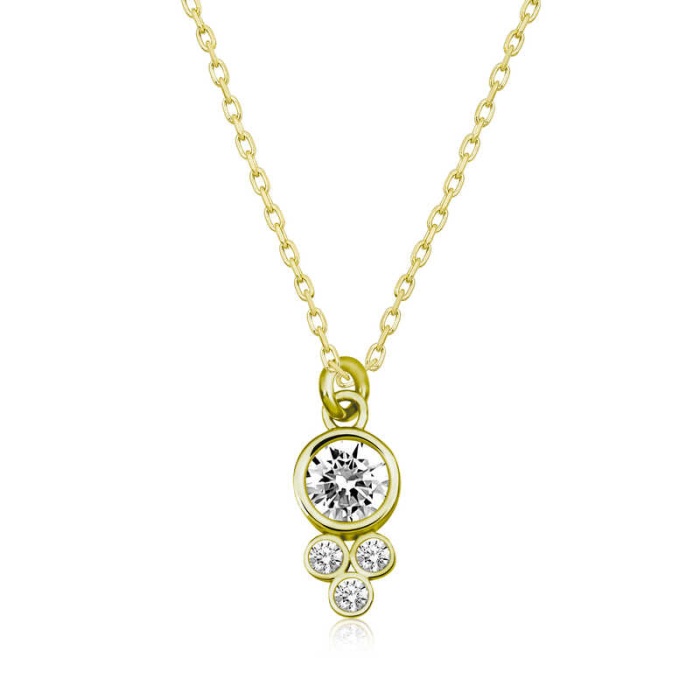 Lucky Life 925 Ayar Gumuss  Gold Çiğ Damlası Yuvarlak Tektaş Bayan Kolye