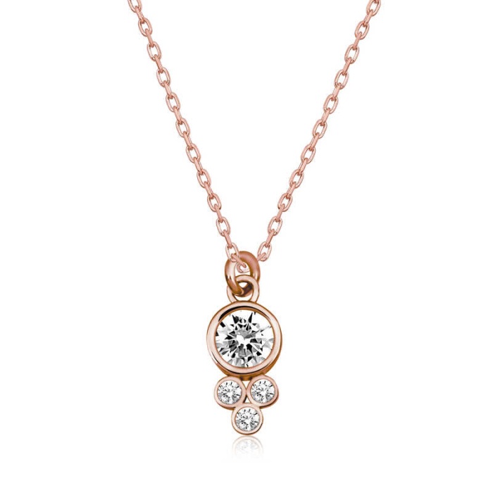 Lucky Life 925 Ayar Gumuss  Rose Çiğ Damlası Yuvarlak Tektaş Bayan Kolye