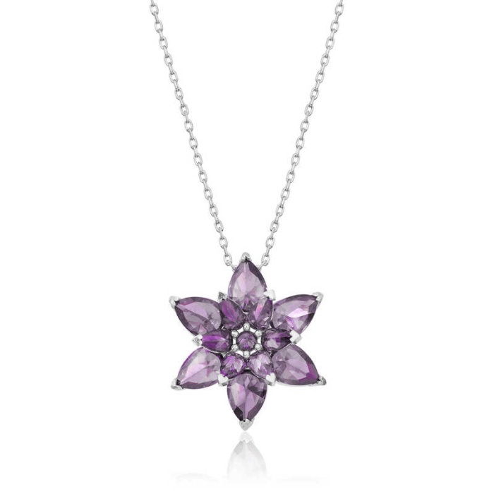 Lucky Life 925 Ayar Gumuss  Mor Lotus Çiçeği Bayan Kolye