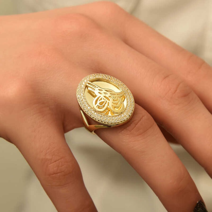 Lucky Life 925 Ayar Gumuss  Gold Tuğralı Bayan Yüzük