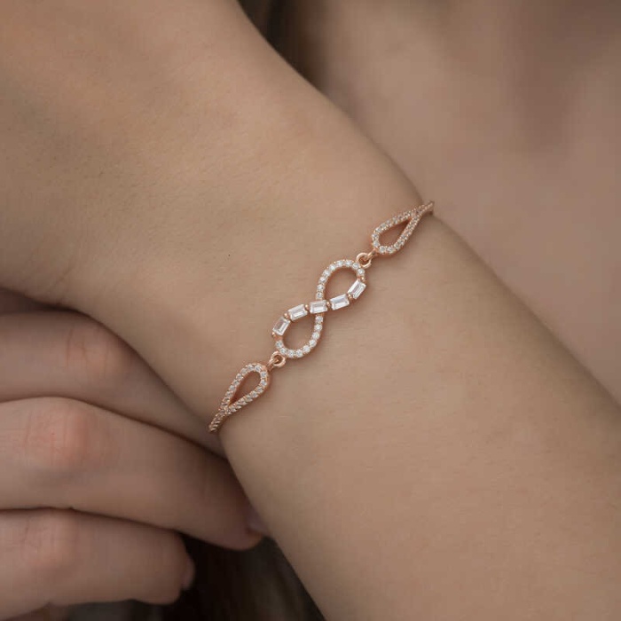 Lucky Life 925 Ayar Gumuss  Rose Baget Taşlı Sonsuzluk Bileklik