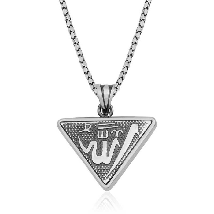 Lucky Life 925 Ayar Gumuss  Üçgen Allah Yazılı Cevşen Dualı Kolye