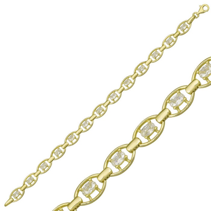 Lucky Life 925 Ayar Gumuss  Gold Oval Su Yolu Bayan Bileklik