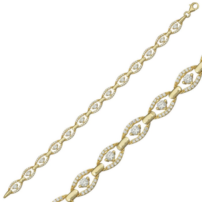 Lucky Life 925 Ayar Gumuss  Gold Oval Su Yolu Bayan Bileklik