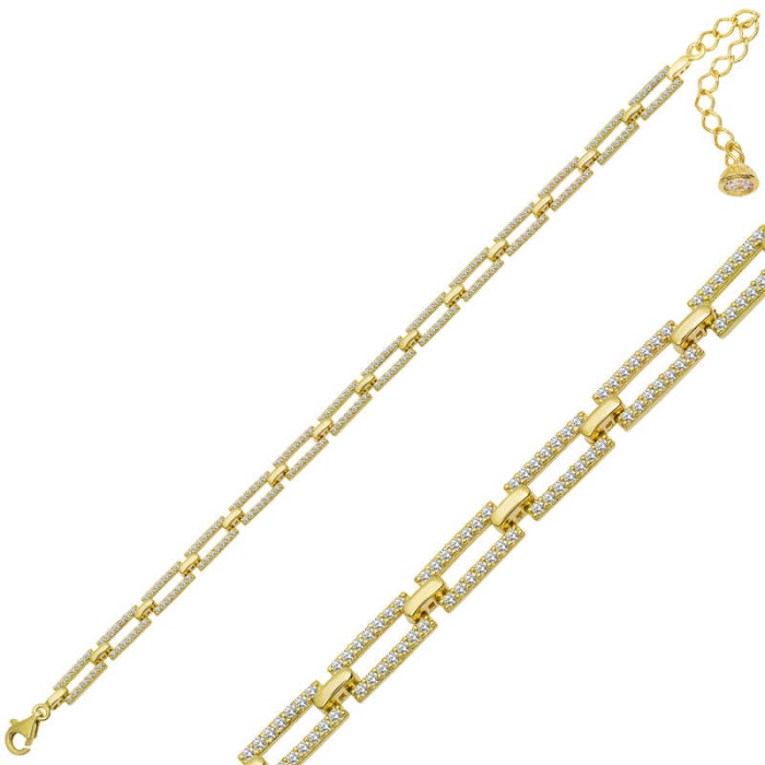 Lucky Life 925 Ayar Gumuss  Gold Kare Taşlı Lucky Life Lucky Life Kadın Bileklik