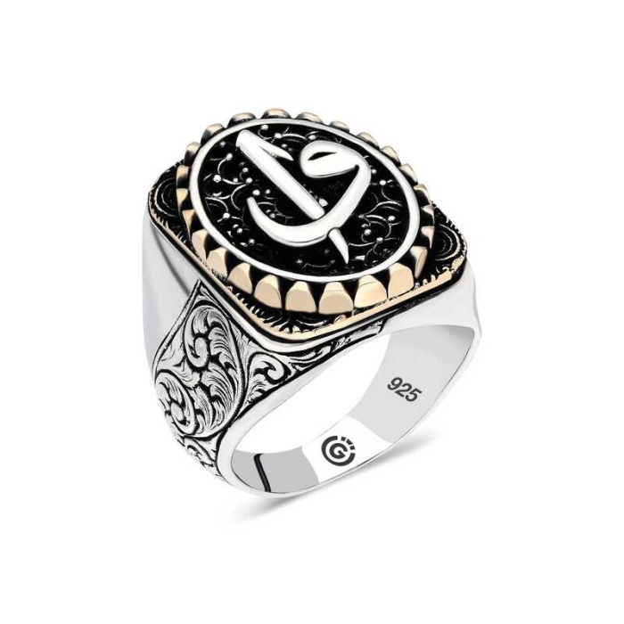 Lucky Life 925 Ayar Gumuss  Elif Vav Oval Erkek Yüzük