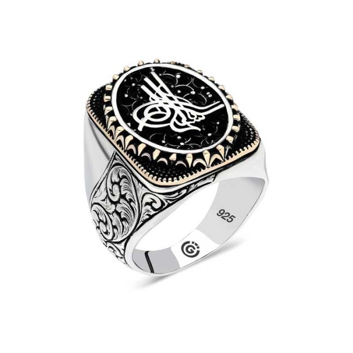 Lucky Life 925 Ayar Gumuss  Tuğra Oval Erkek Yüzük