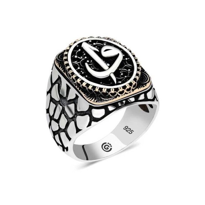 Lucky Life 925 Ayar Gumuss  Elif Vav Oval Erkek Yüzük