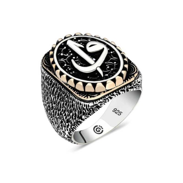 Lucky Life 925 Ayar Gumuss  Elif Vav Oval Erkek Yüzük