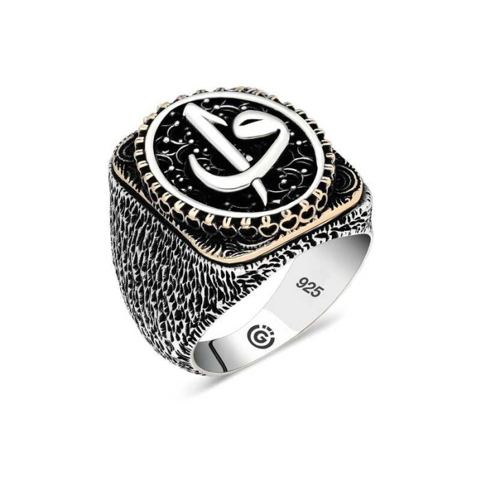 Lucky Life 925 Ayar Gumuss  Elif Vav Oval Erkek Yüzük