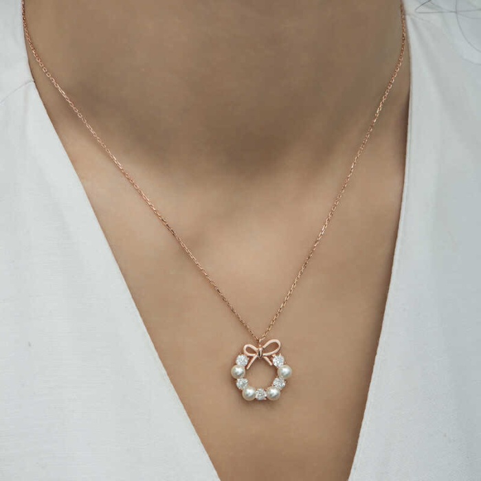 Lucky Life 925 Ayar Gumuss  Rose İnci Kurdele Lucky Life Lucky Life Lucky Life Kadın Kolye