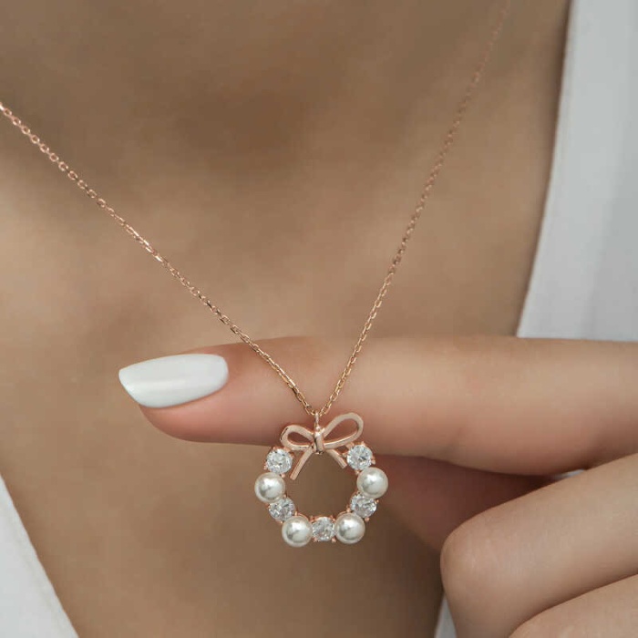 Lucky Life 925 Ayar Gumuss  Rose İnci Kurdele Lucky Life Lucky Life Lucky Life Kadın Kolye
