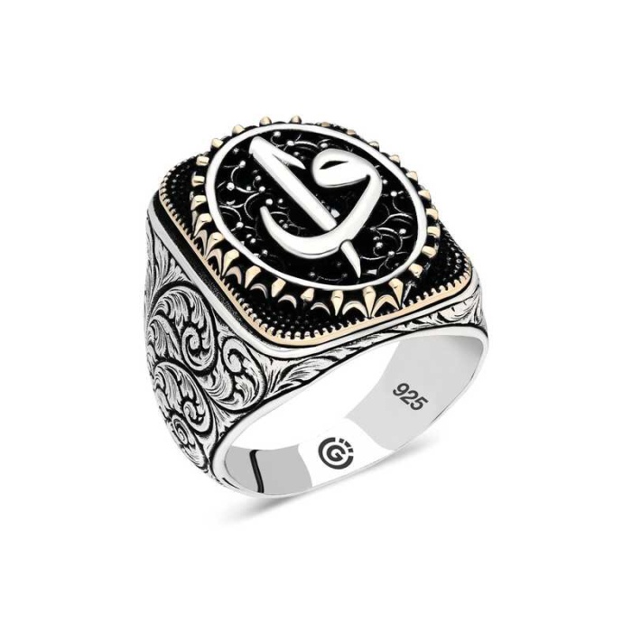 Lucky Life 925 Ayar Gumuss  Elif Vav Oval Erkek Yüzük