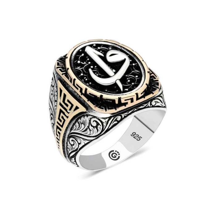 Lucky Life 925 Ayar Gumuss  Elif Vav Oval Erkek Yüzük