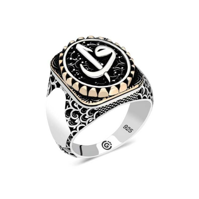 Lucky Life 925 Ayar Gumuss  Elif Vav Oval Erkek Yüzük