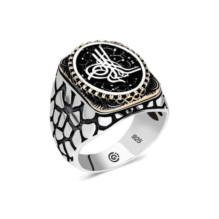 Lucky Life 925 Ayar Gumuss  Tuğra Oval Erkek Yüzük