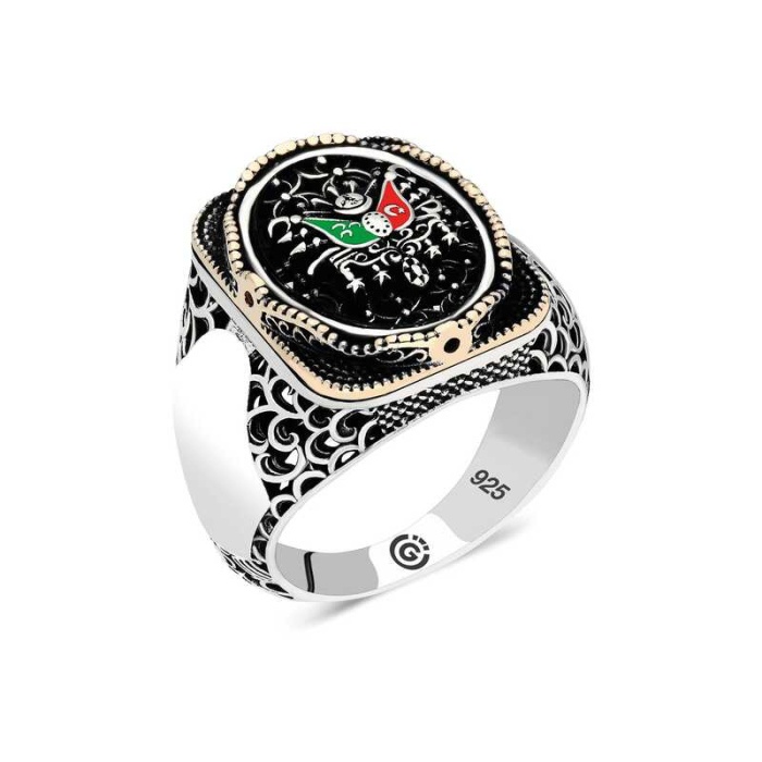 Lucky Life 925 Ayar Gumuss  Osmanlı Arması Oval Erkek Yüzük