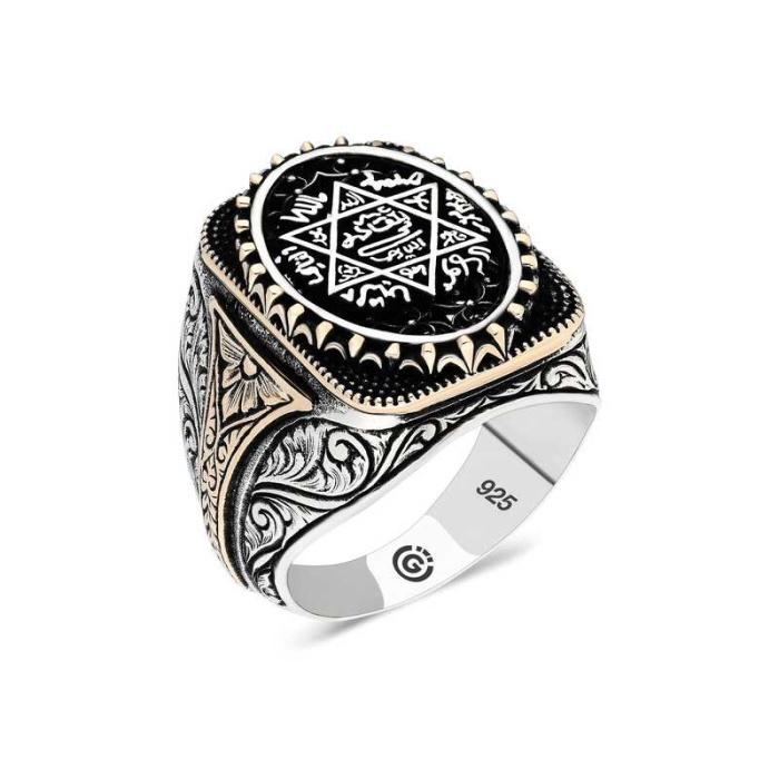 Lucky Life 925 Ayar Gumuss  Süleyman Mührü Oval Erkek Yüzük