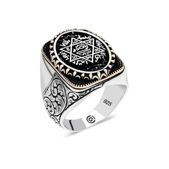 Lucky Life 925 Ayar Gumuss  Süleyman Mührü Oval Erkek Yüzük