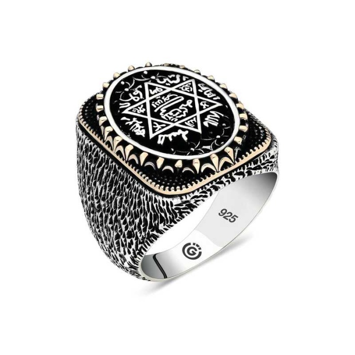 Lucky Life 925 Ayar Gumuss  Süleyman Mührü Oval Erkek Yüzük