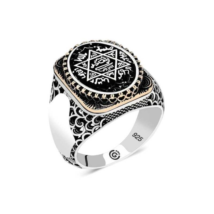 Lucky Life 925 Ayar Gumuss  Süleyman Mührü Oval Erkek Yüzük