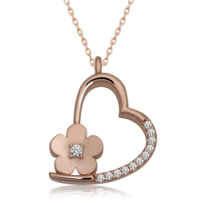 Lucky Life 925 Ayar Gumuss  Rose Çiçekli Kalp Lucky Life Lucky Life Lucky Life Kadın Kolye