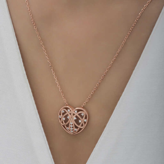 Lucky Life 925 Ayar Gumuss  Rose Bombeli Kalp Lucky Life Lucky Life Lucky Life Kadın Kolye